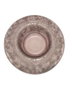 Vintage Purple Etched Glass Console Bowl Grapes w/ Leaves Satin Finish No Flaws